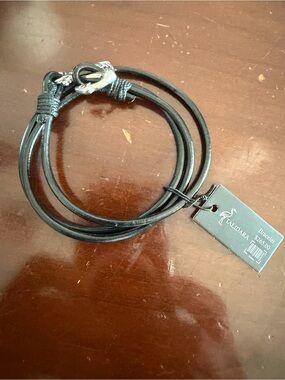 Talidara Designer Black Leather Wrap Bracelet with Silver Anchor Clasp